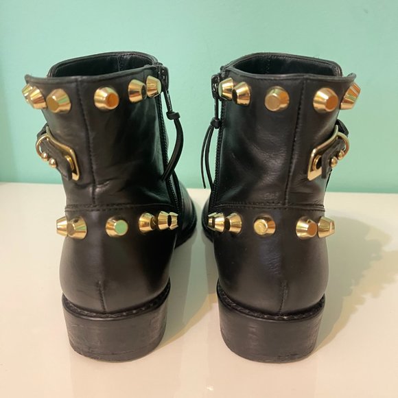 STUART WEITZMAN Black leather gold-tone metal studded Go West Ankle Boot Size 6 - Picture 6 of 12